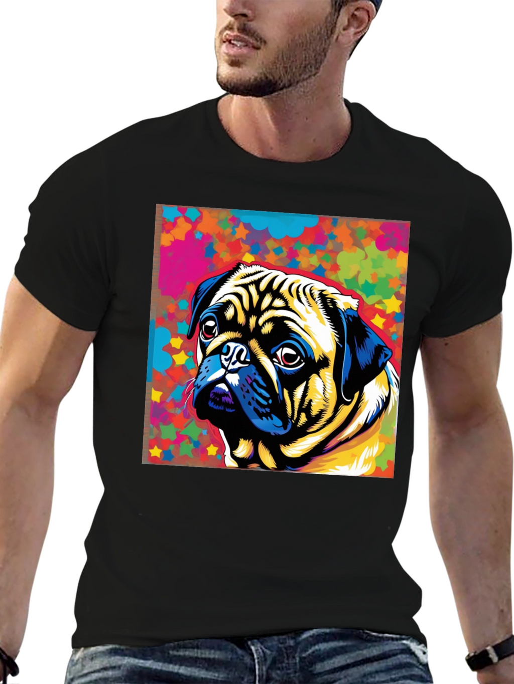 Colorful Pug Graphic T-Shirt