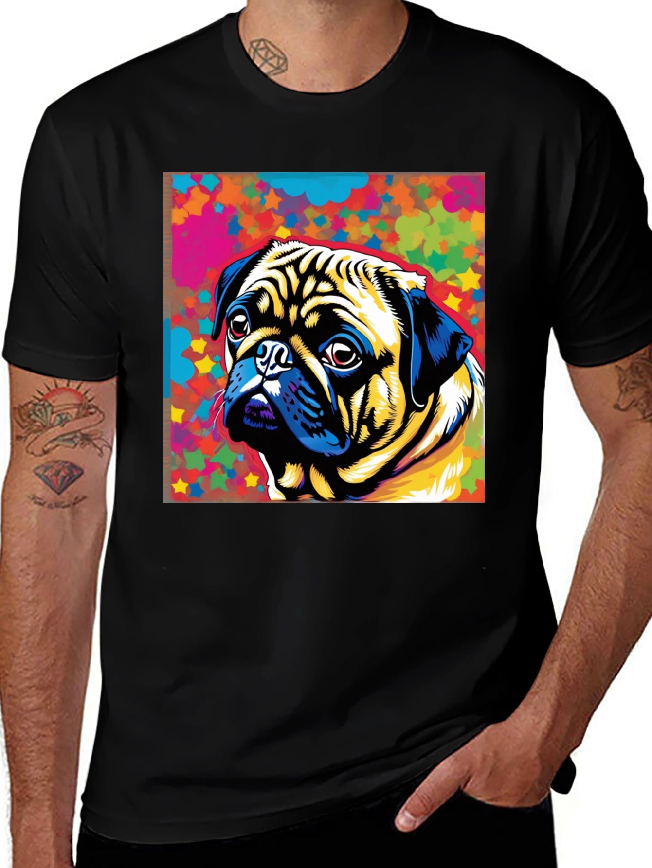 Colorful Pug Graphic T-Shirt