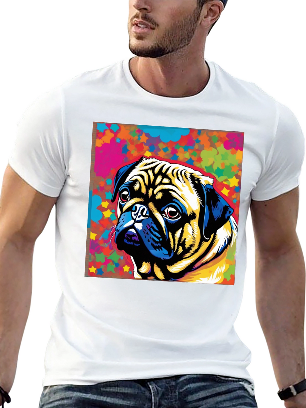 Colorful Pug Graphic T-Shirt