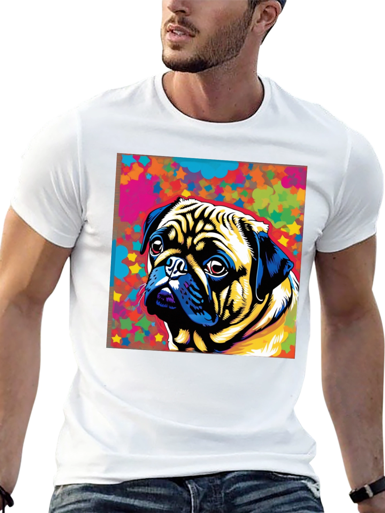 Colorful Pug Graphic T-Shirt