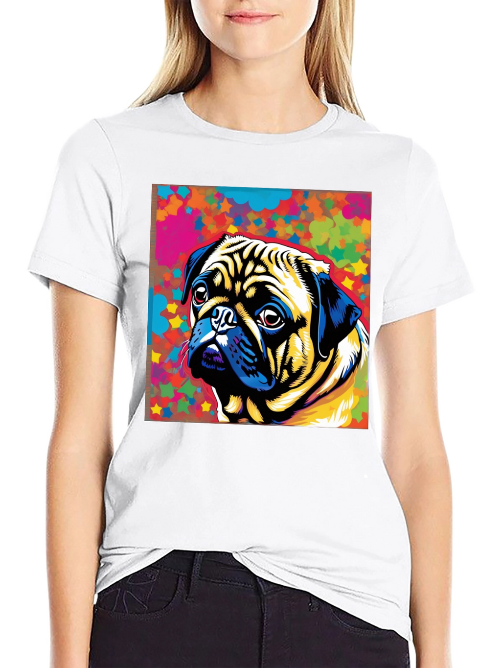 Colorful Pug Graphic T-Shirt