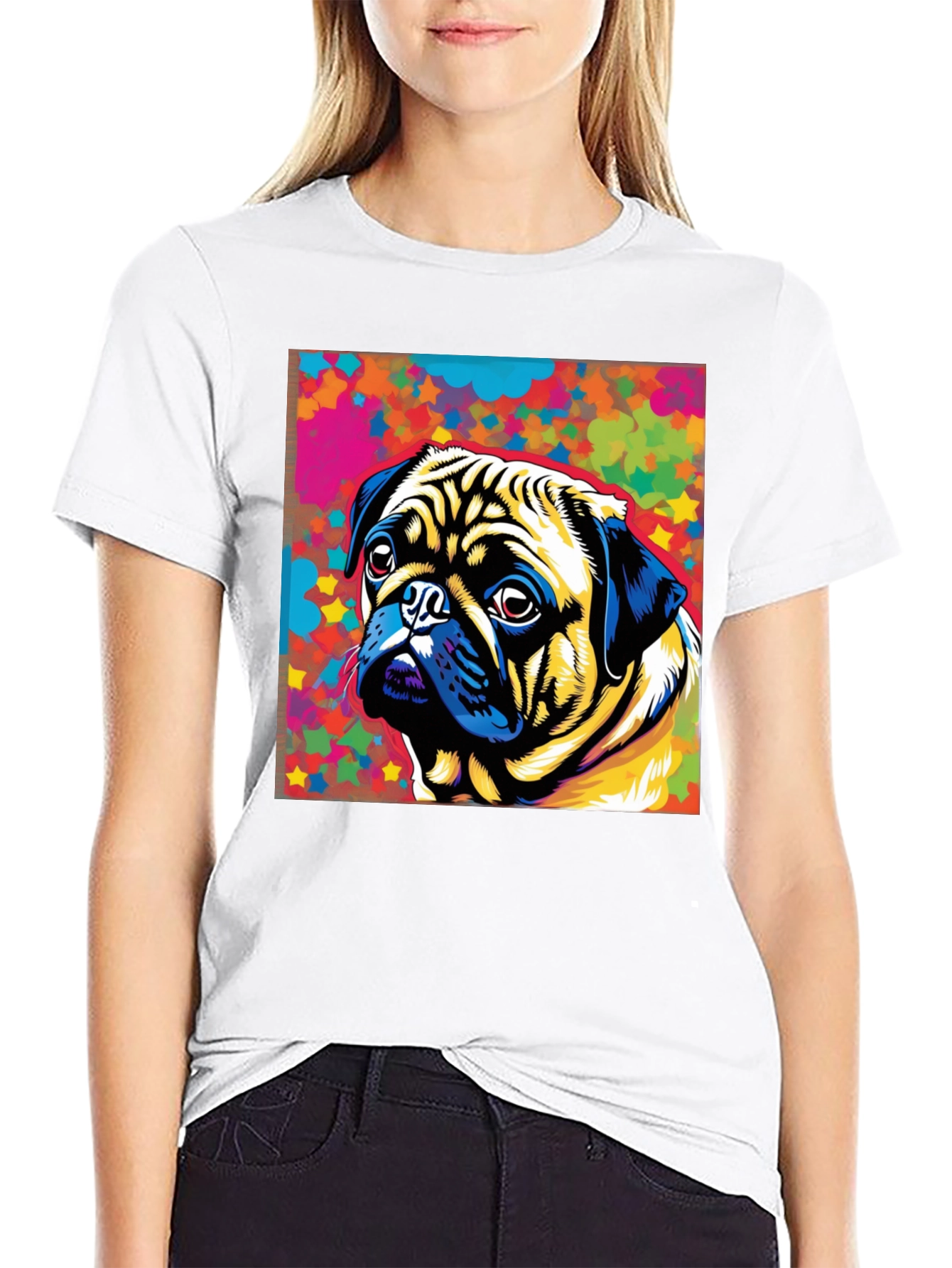 Colorful Pug Graphic T-Shirt
