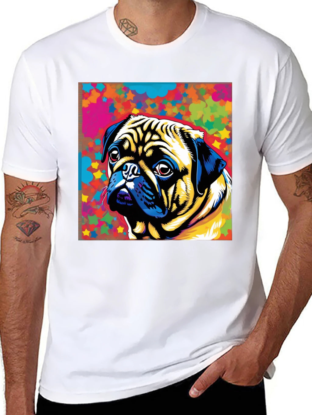 Colorful Pug Graphic T-Shirt