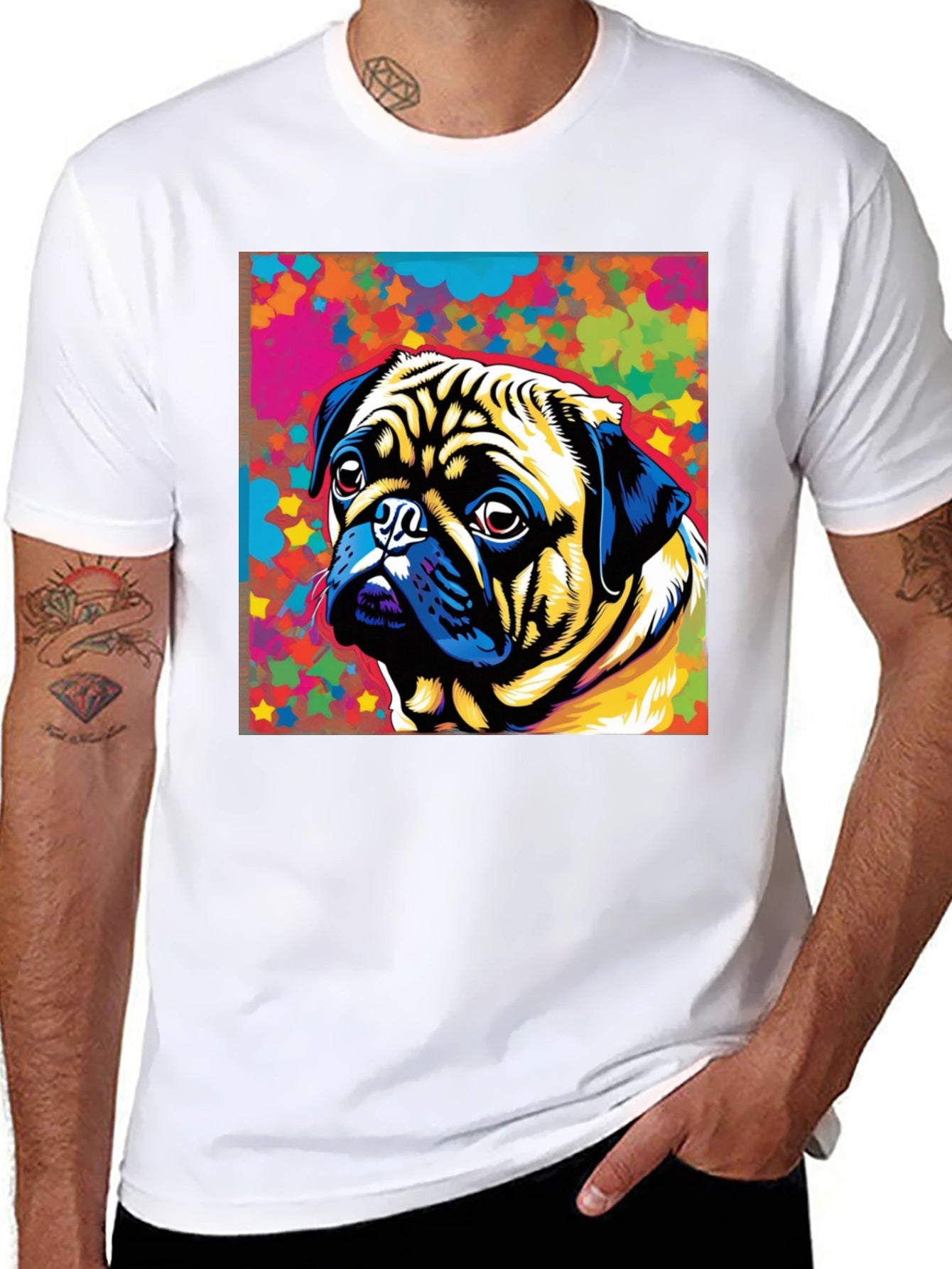 Colorful Pug Graphic T-Shirt