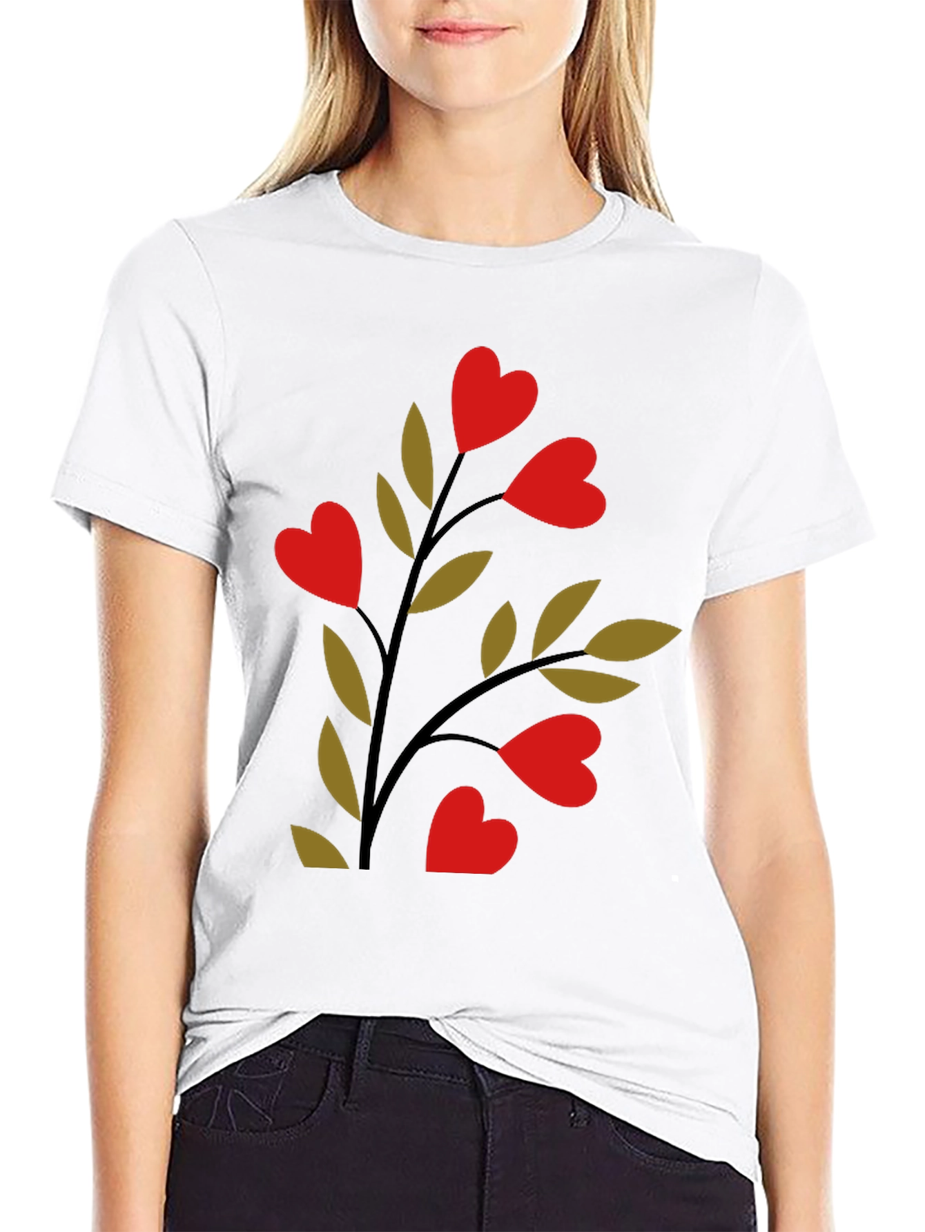 Heart Blossom Black Tee
