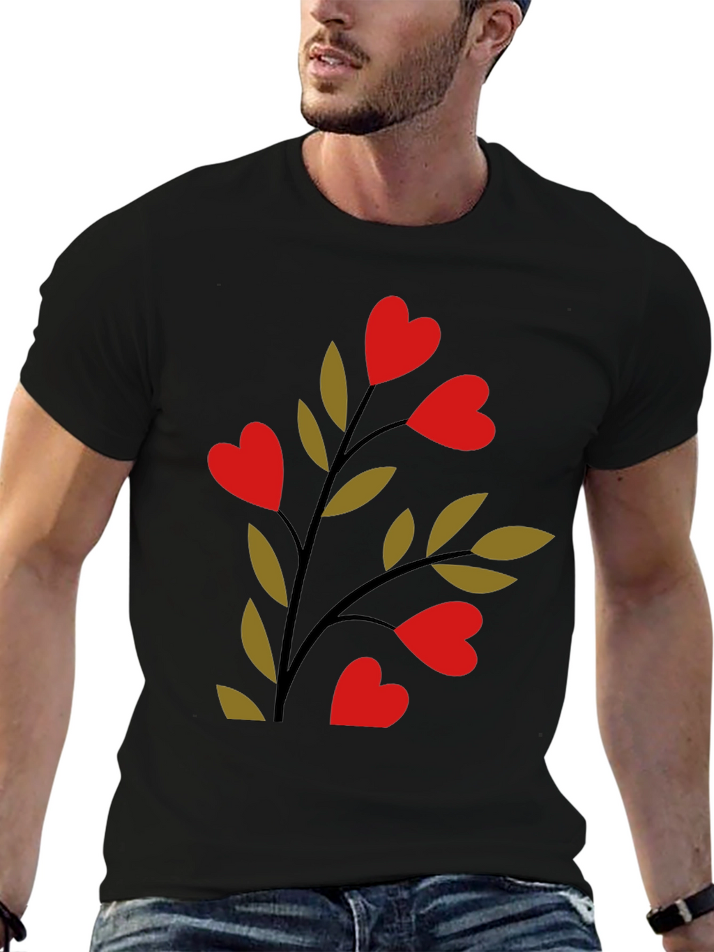 Heart Blossom Black Tee