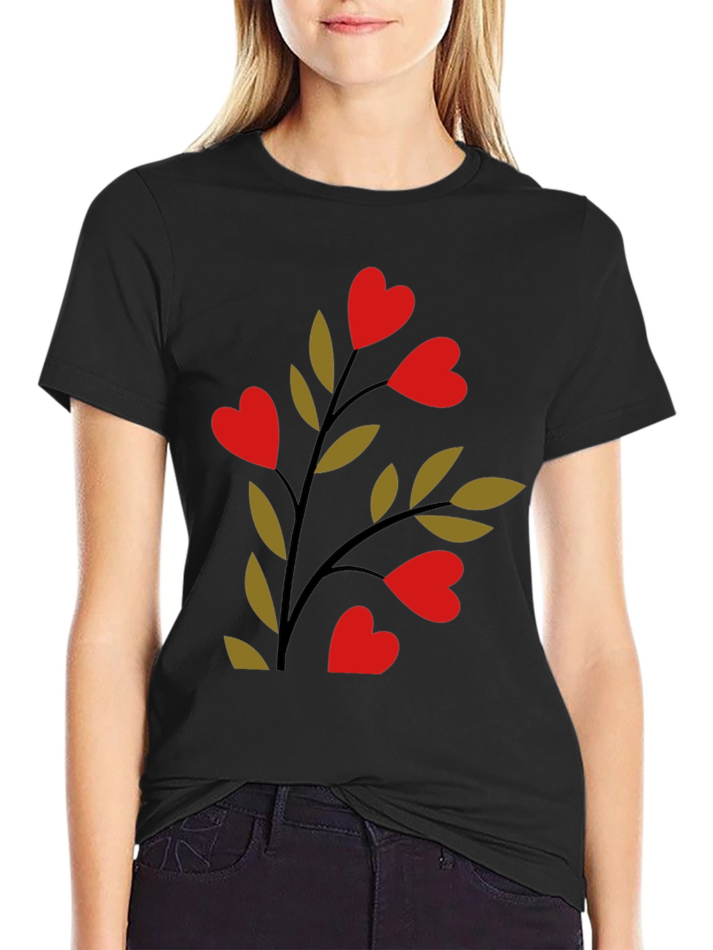 Heart Blossom Black Tee