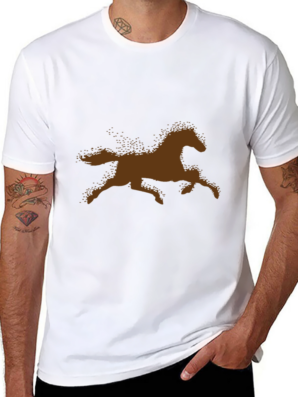 Brown Horse Silhouette Black Cotton T-Shirt
