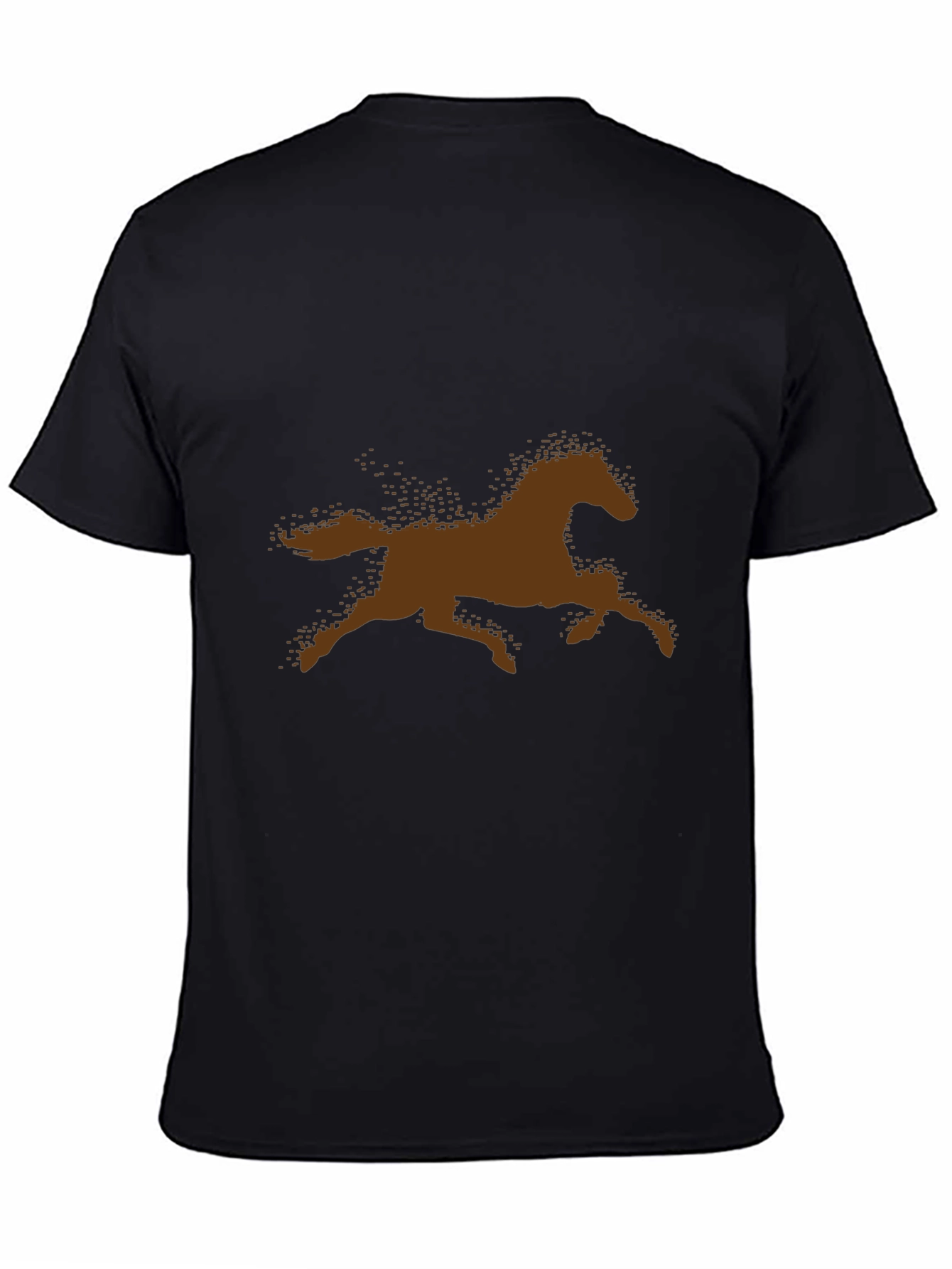 Brown Horse Silhouette Black Cotton T-Shirt