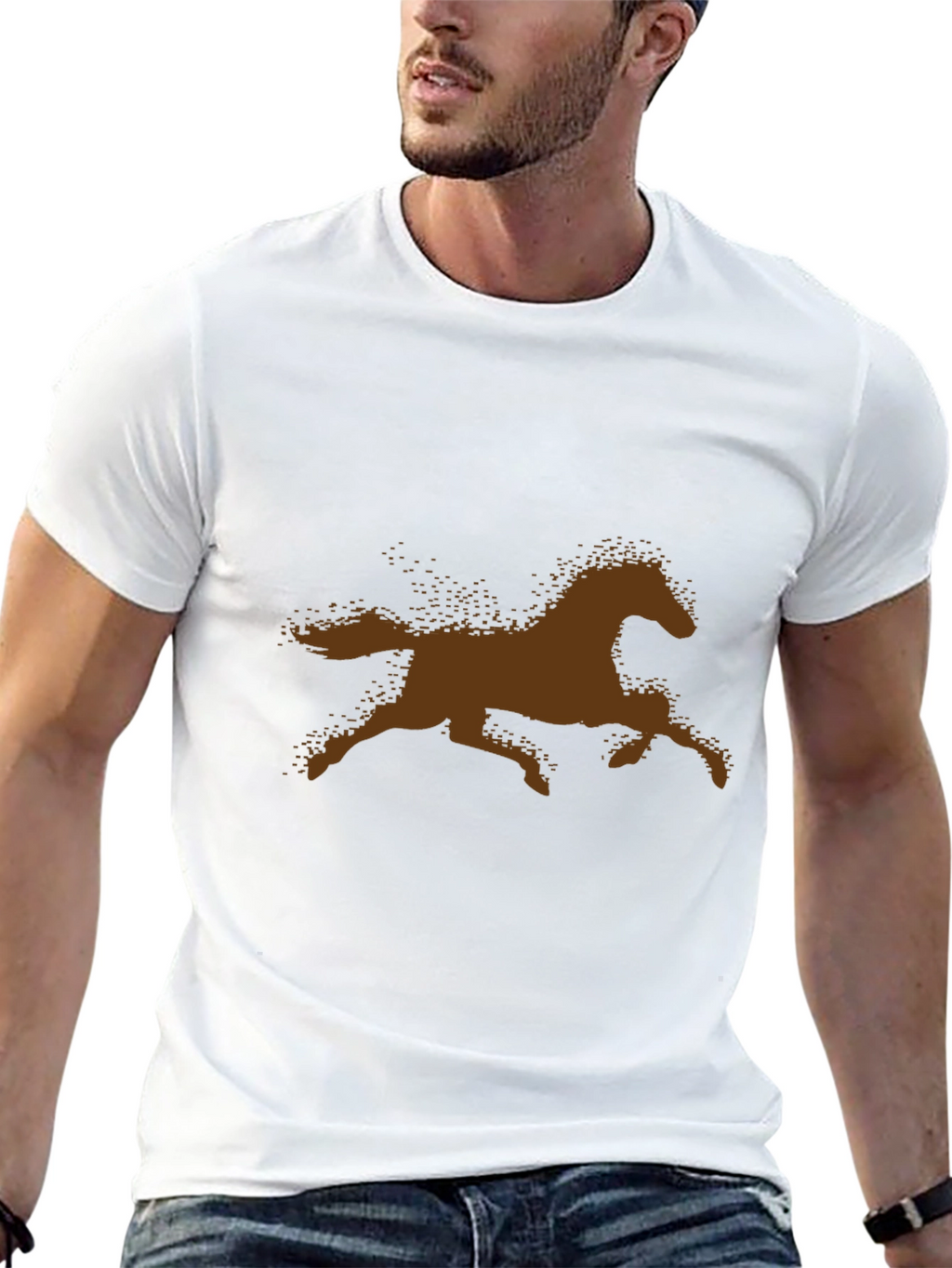 Brown Horse Silhouette Black Cotton T-Shirt