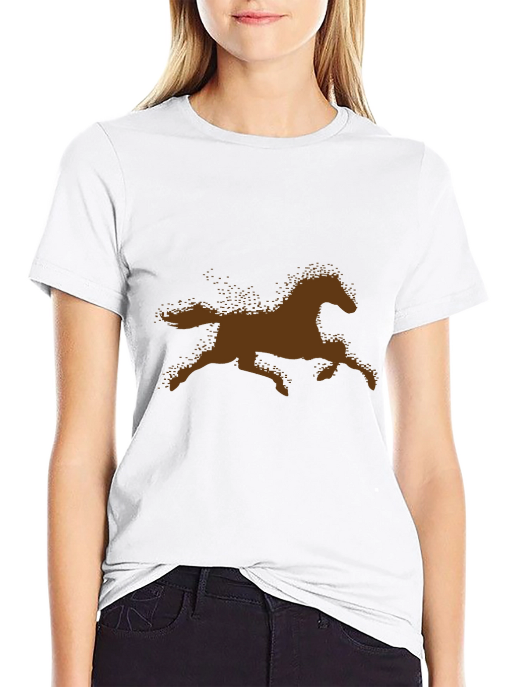 Brown Horse Silhouette Black Cotton T-Shirt