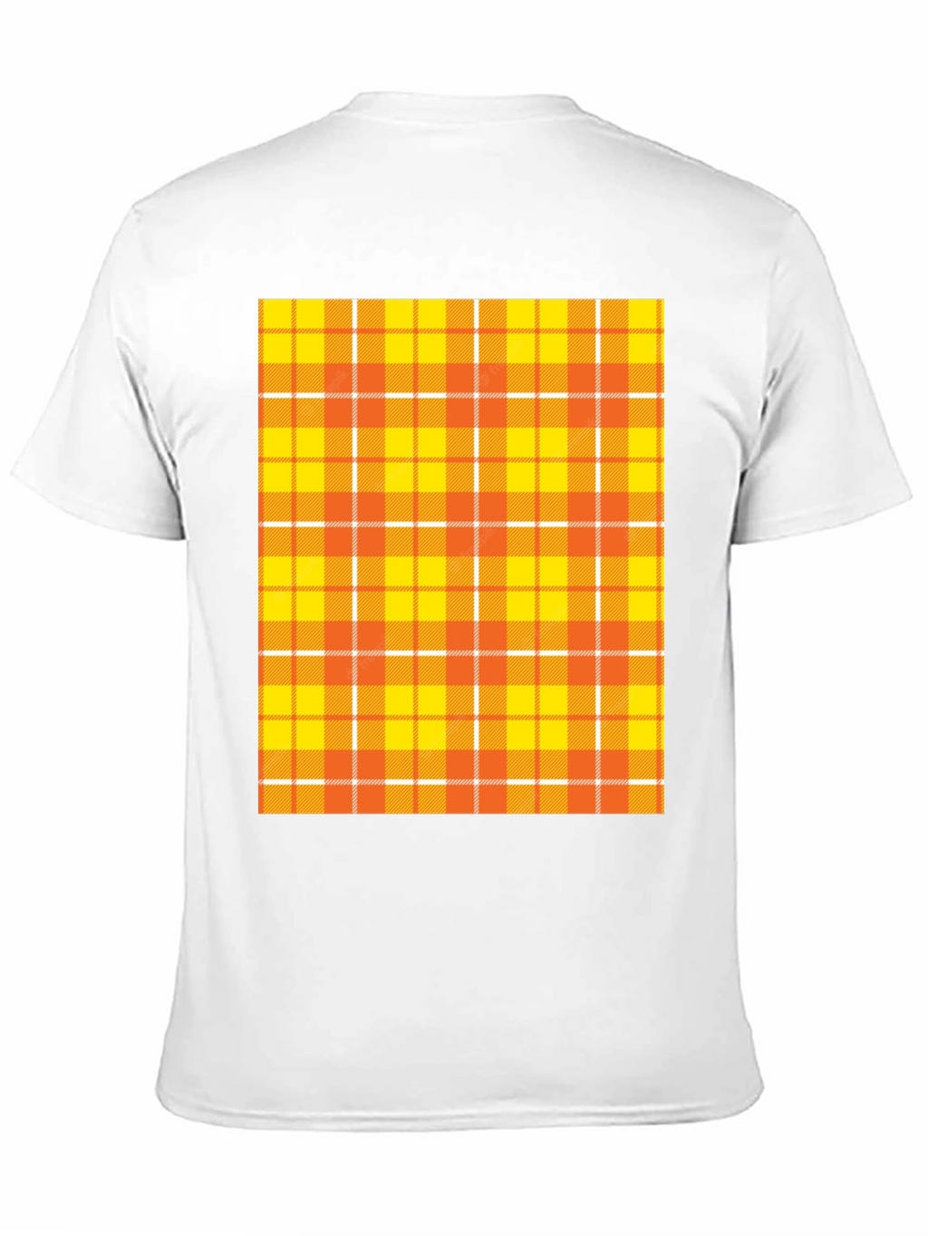 Mens Black Tee with Orange Plaid Design