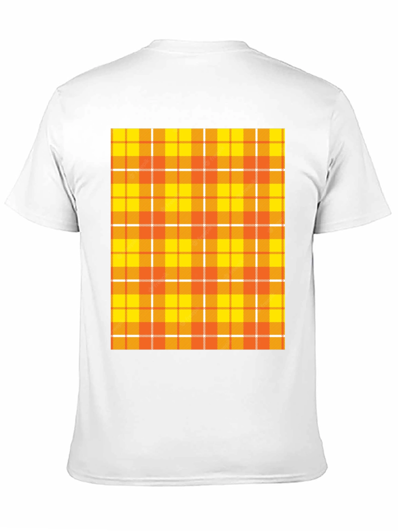 Mens Black Tee with Orange Plaid Design
