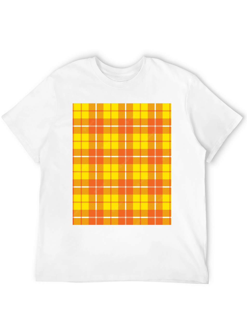 Mens Black Tee with Orange Plaid Design