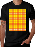 Mens Black Tee with Orange Plaid Design