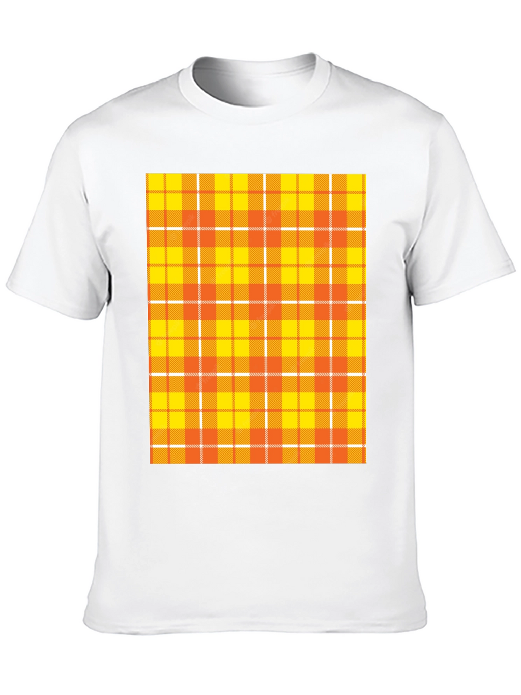 Mens Black Tee with Orange Plaid Design