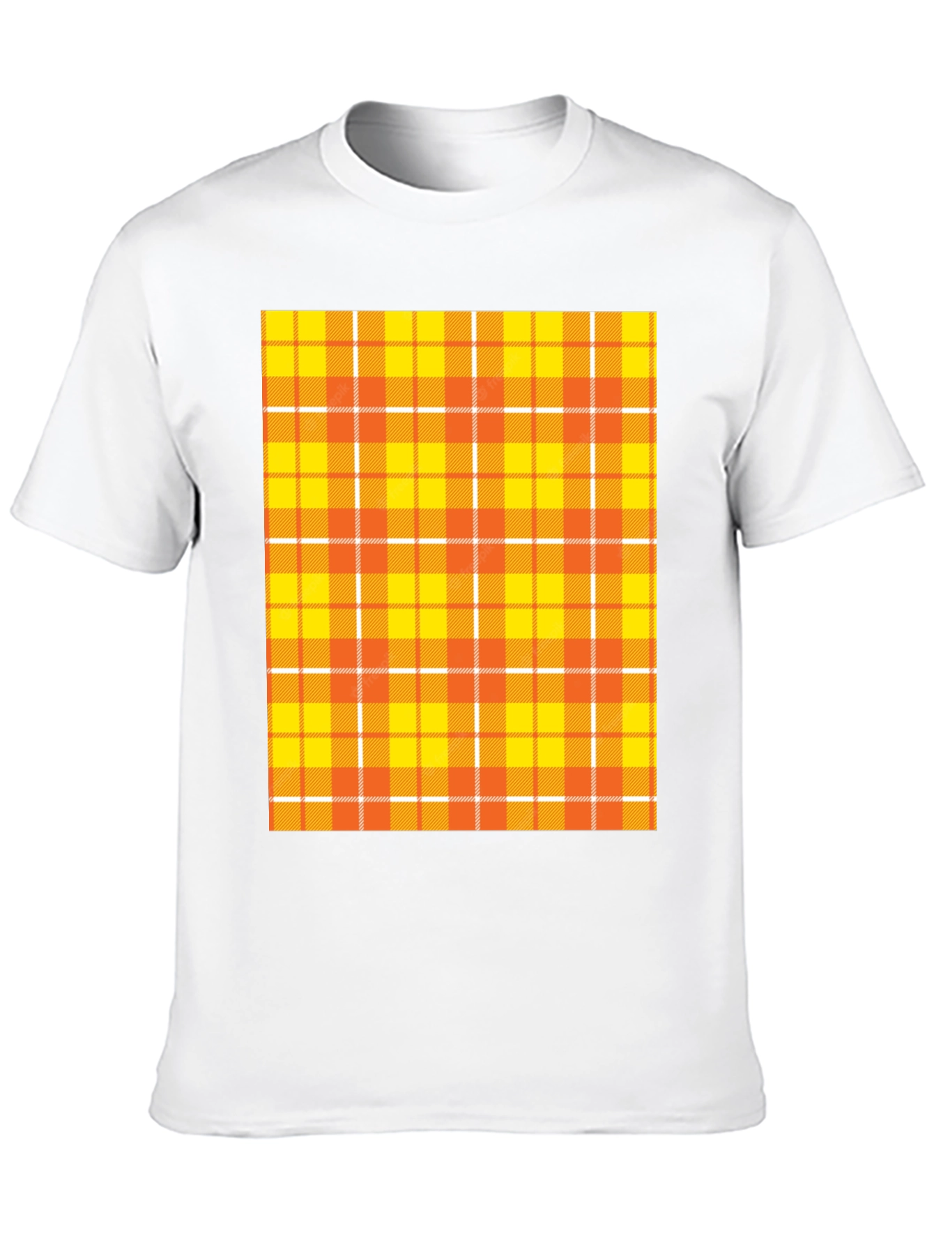 Mens Black Tee with Orange Plaid Design