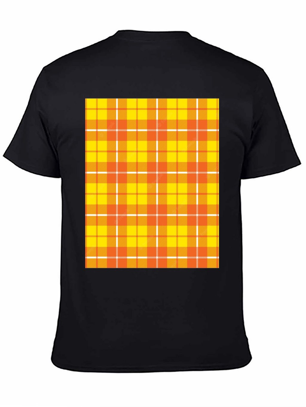 Mens Black Tee with Orange Plaid Design