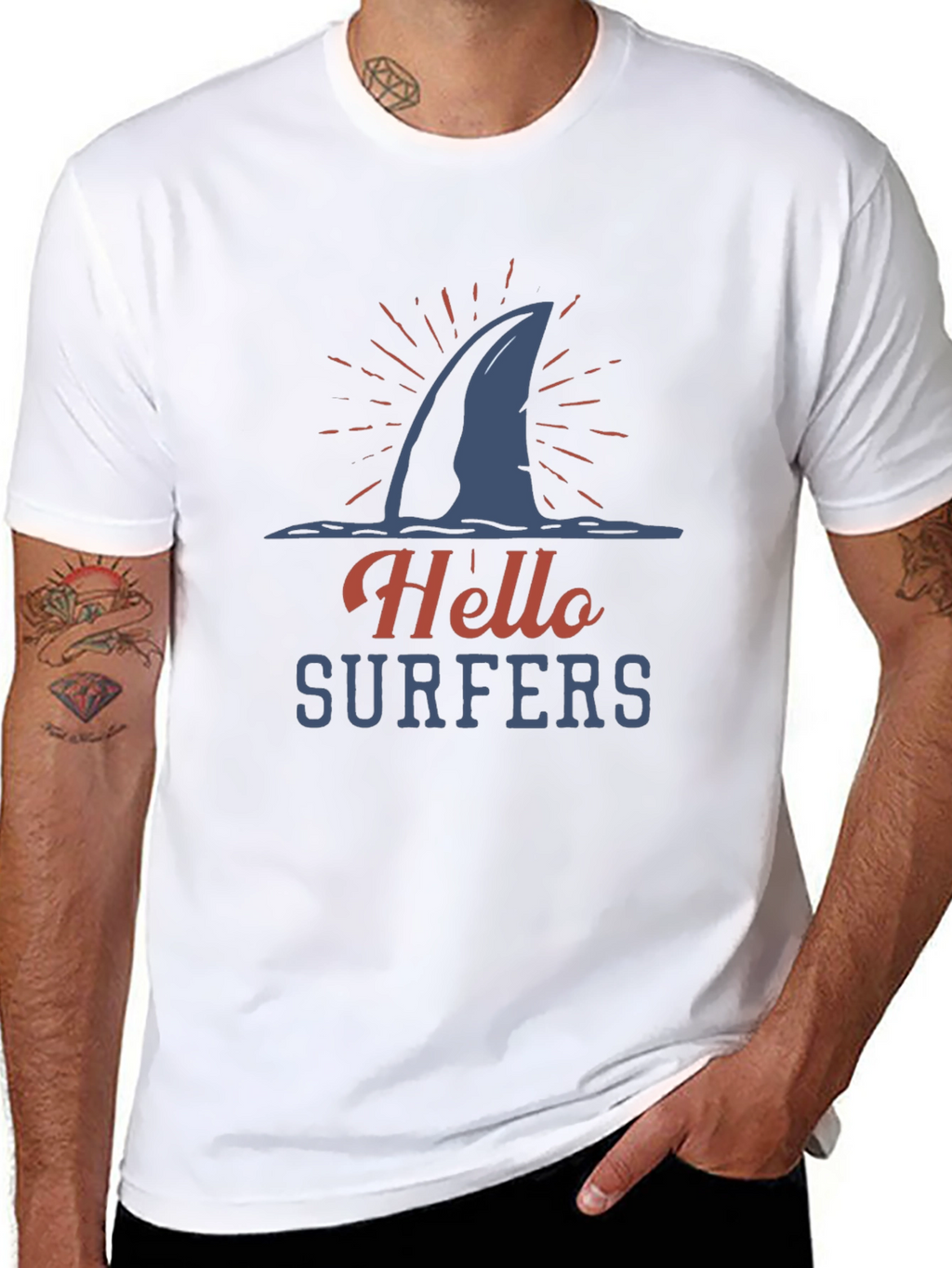 Hello Surfers Shark Fin Graphic T-Shirt