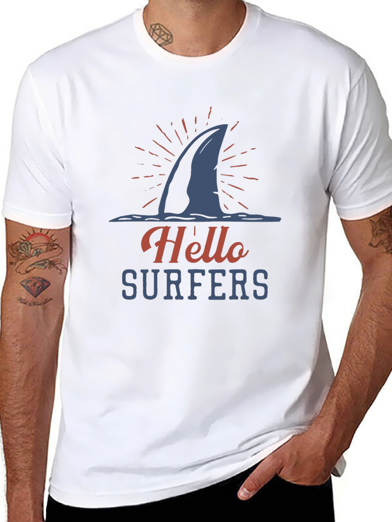 Hello Surfers Shark Fin Graphic T-Shirt