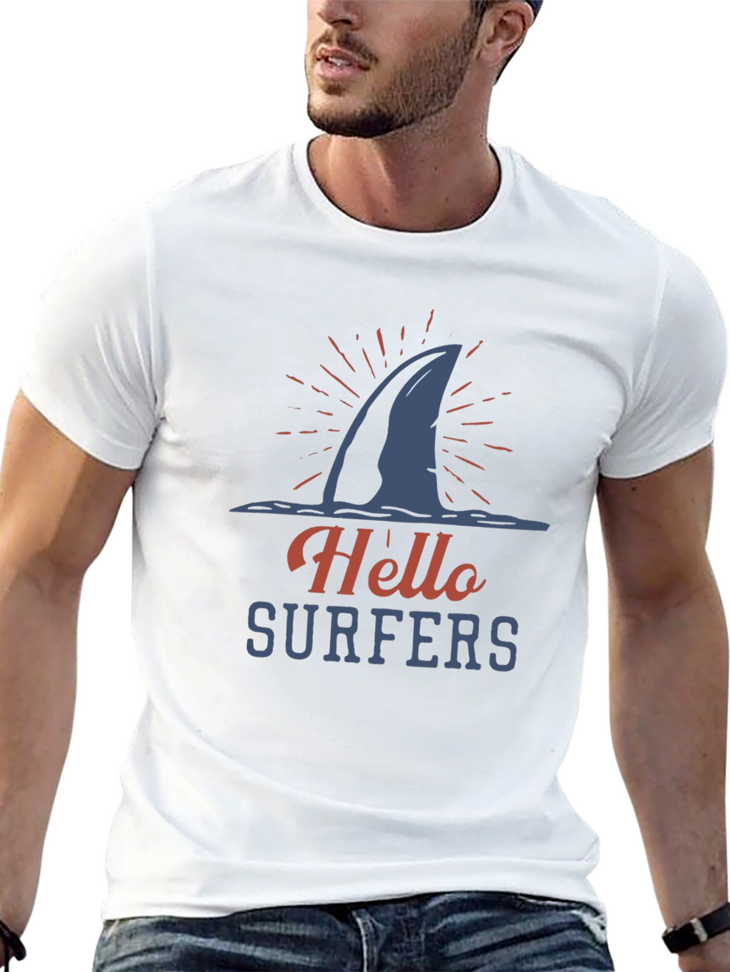 Hello Surfers Shark Fin Graphic T-Shirt