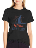Hello Surfers Shark Fin Graphic T-Shirt