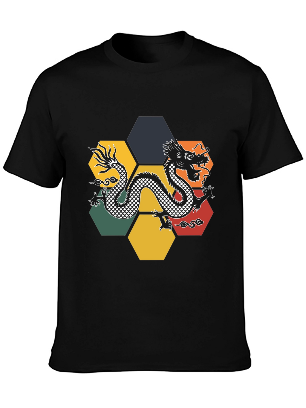 Dragon Hexagon Graphic Tee - Black Cotton T-Shirt