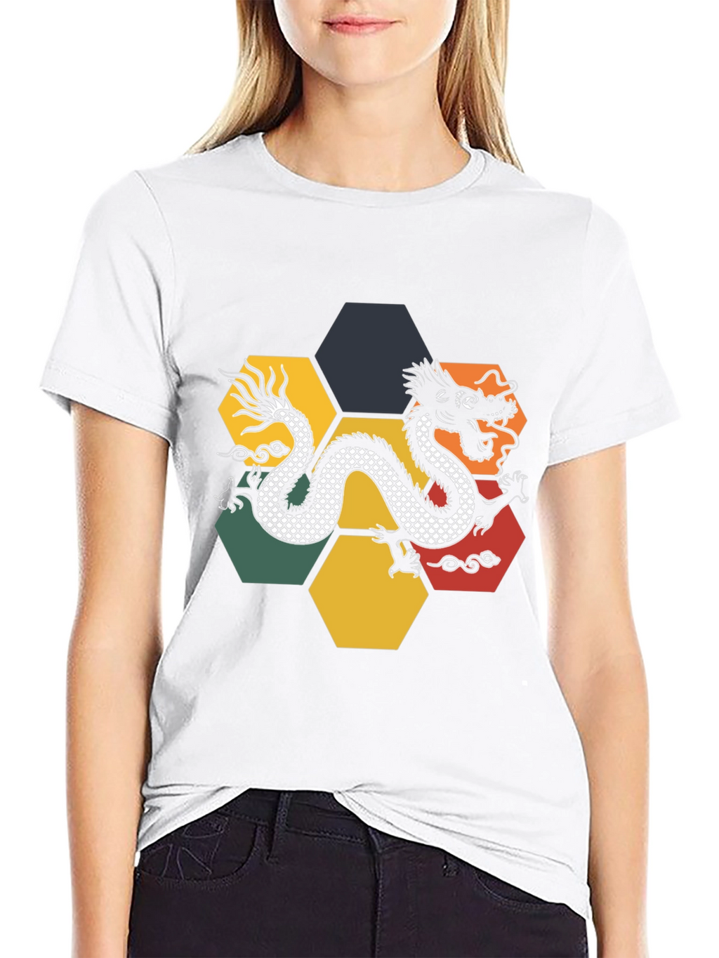 Dragon Hexagon Graphic Tee - Black Cotton T-Shirt