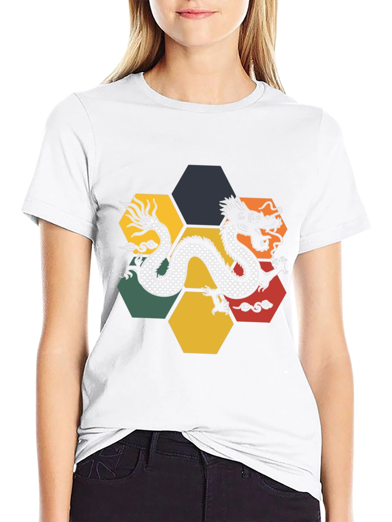 Dragon Hexagon Graphic Tee - Black Cotton T-Shirt