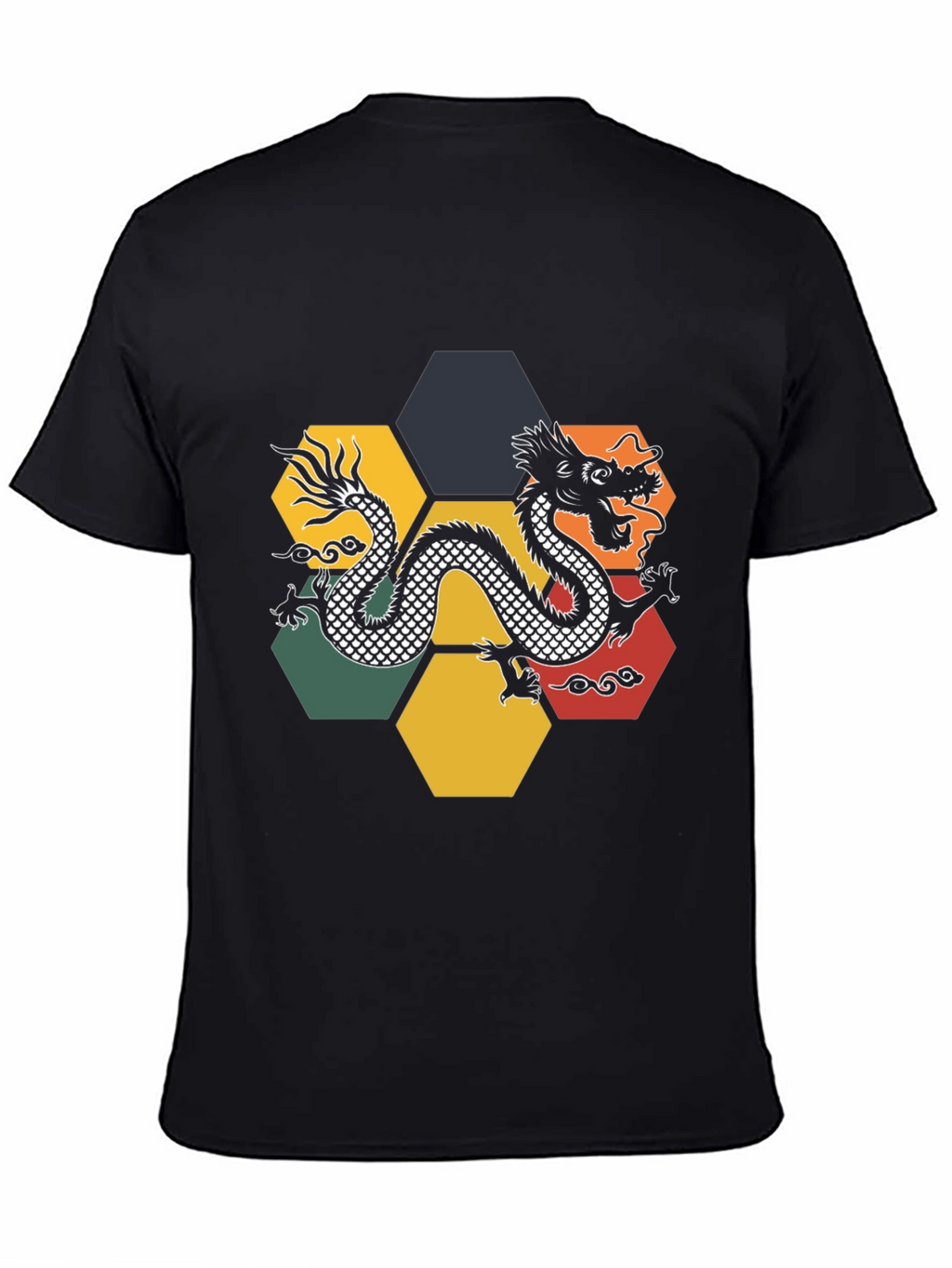 Dragon Hexagon Graphic Tee - Black Cotton T-Shirt