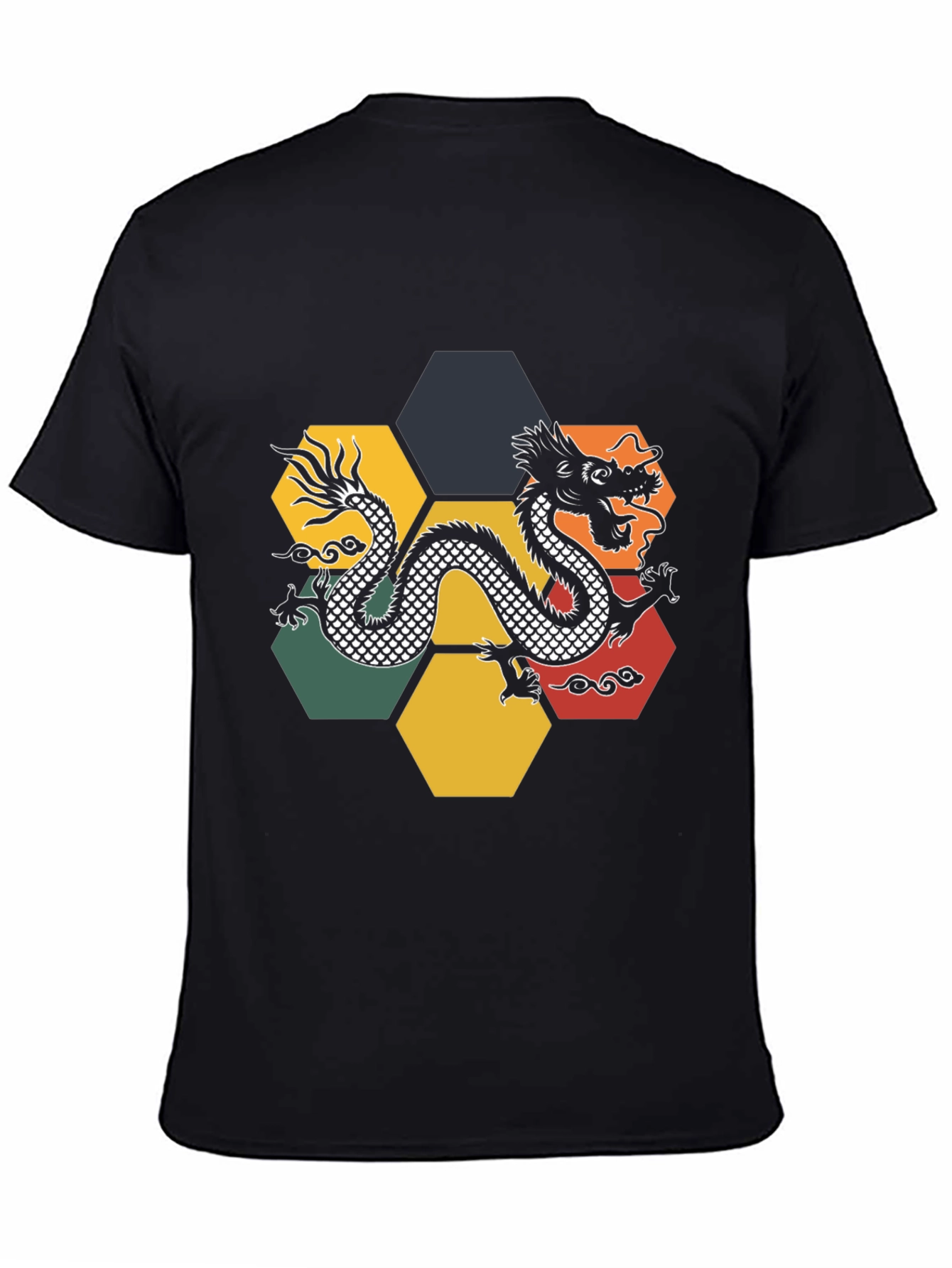Dragon Hexagon Graphic Tee - Black Cotton T-Shirt