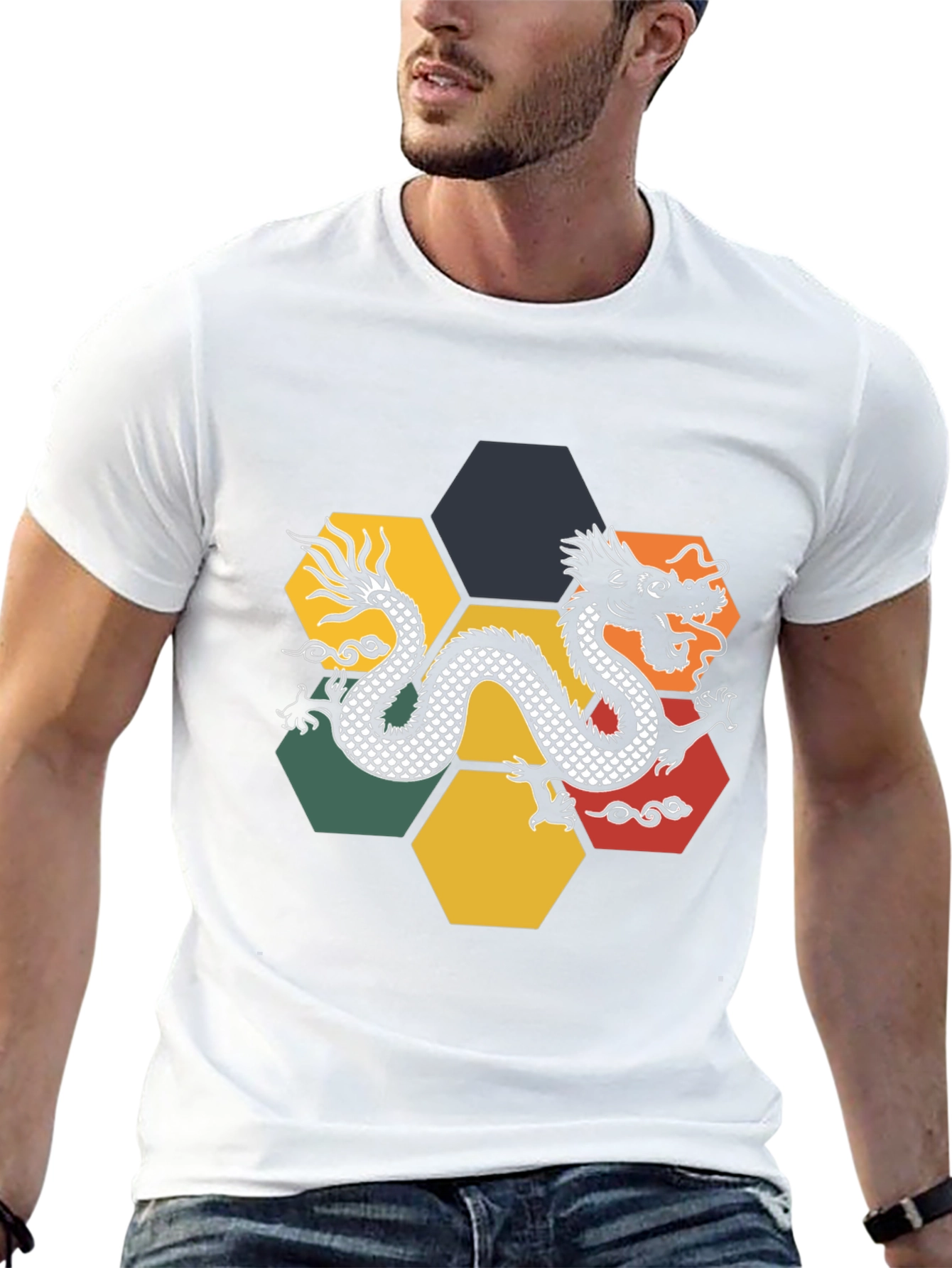 Dragon Hexagon Graphic Tee - Black Cotton T-Shirt