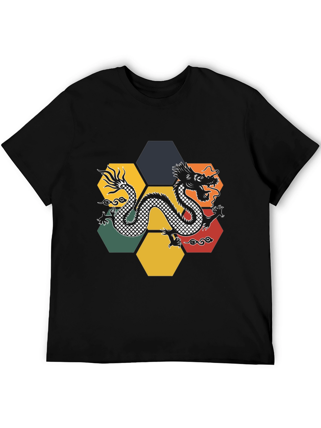 Dragon Hexagon Graphic Tee - Black Cotton T-Shirt