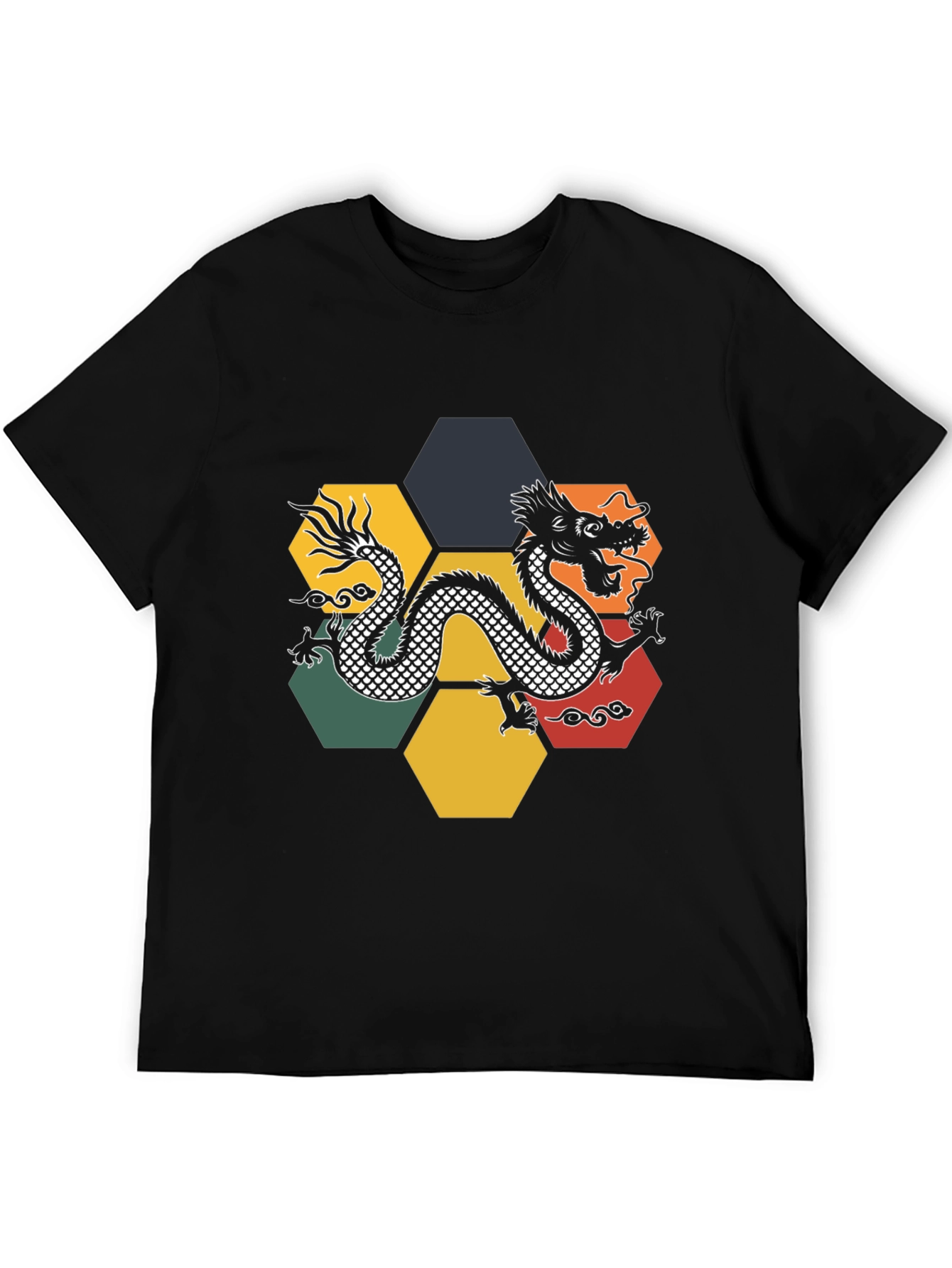 Dragon Hexagon Graphic Tee - Black Cotton T-Shirt