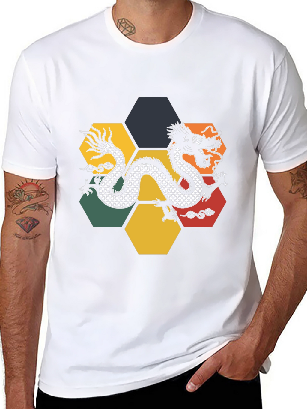 Dragon Hexagon Graphic Tee - Black Cotton T-Shirt