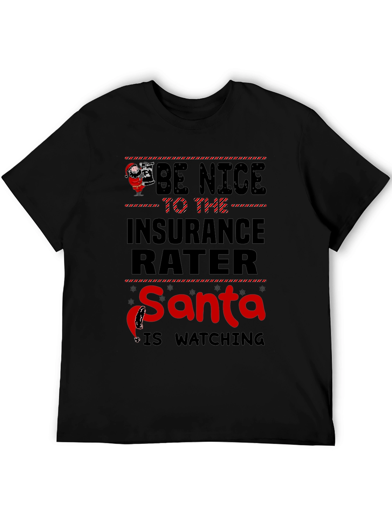Funny Insurance Rater Santa Watching Graphic T-Shirt