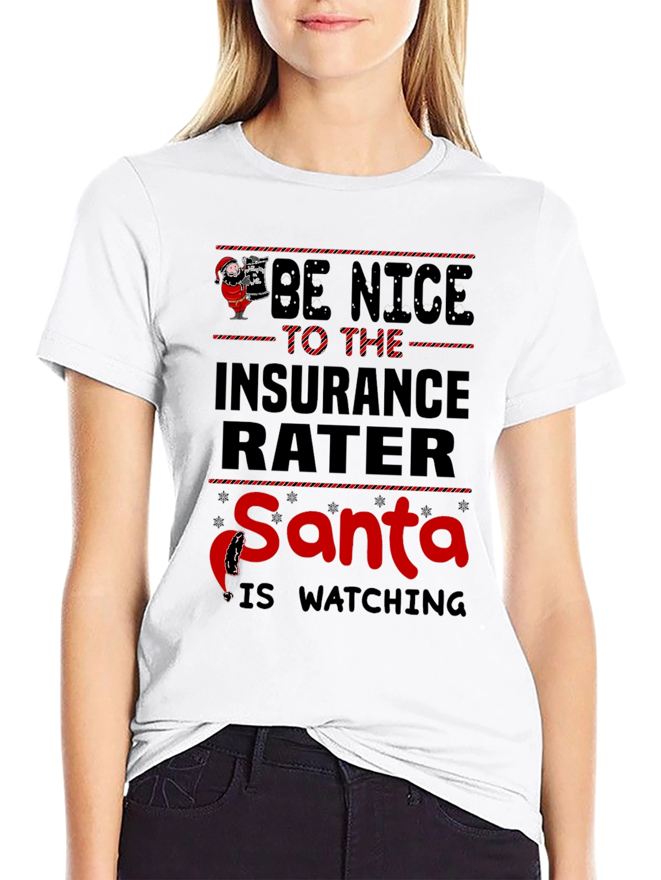 Funny Insurance Rater Santa Watching Graphic T-Shirt