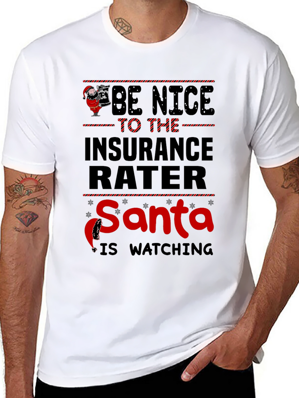 Funny Insurance Rater Santa Watching Graphic T-Shirt
