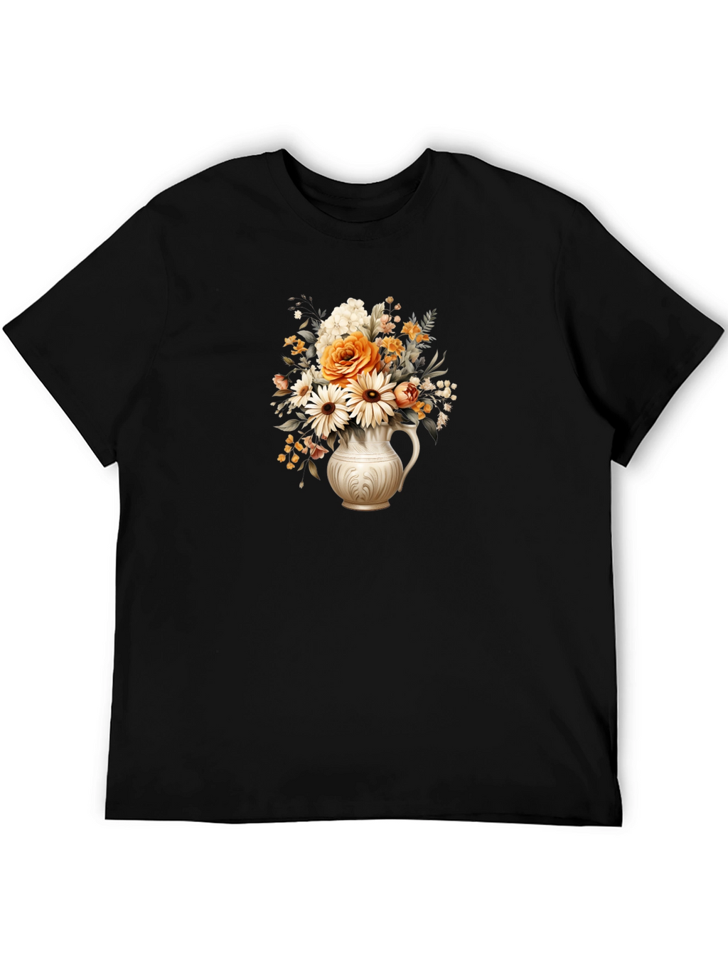 Floral Vase Graphic Tee - Stylish Black T-Shirt