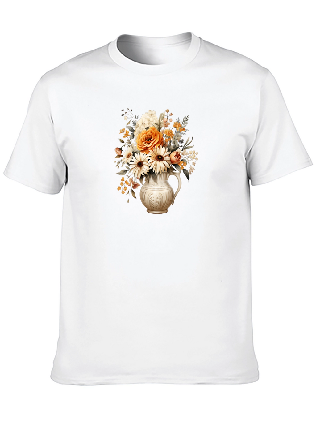Floral Vase Graphic Tee - Stylish Black T-Shirt