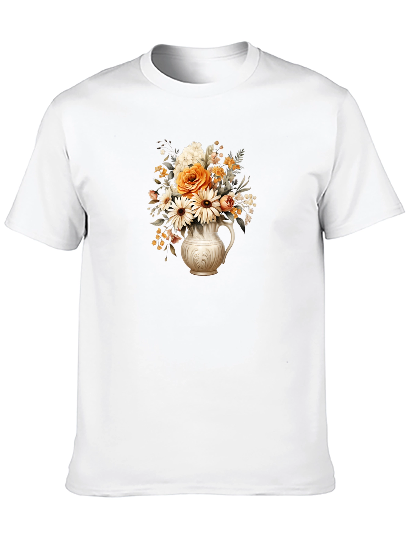 Floral Vase Graphic Tee - Stylish Black T-Shirt