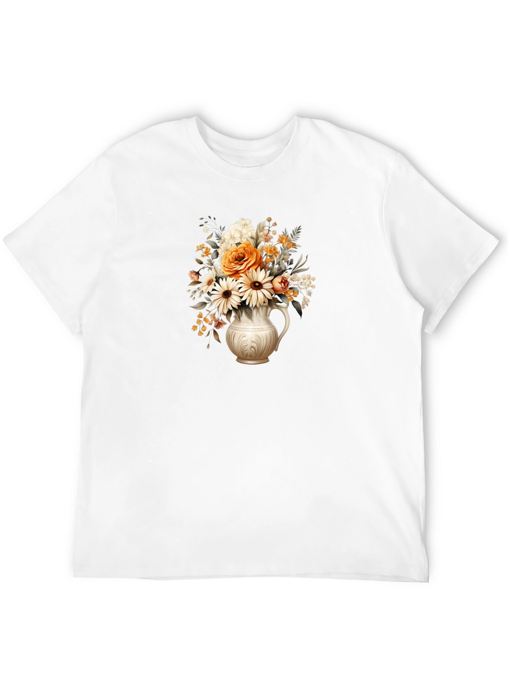 Floral Vase Graphic Tee - Stylish Black T-Shirt