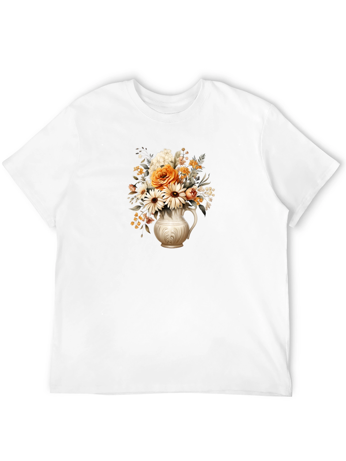 Floral Vase Graphic Tee - Stylish Black T-Shirt