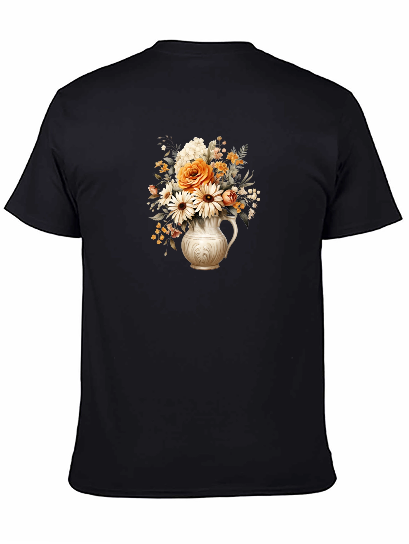 Floral Vase Graphic Tee - Stylish Black T-Shirt