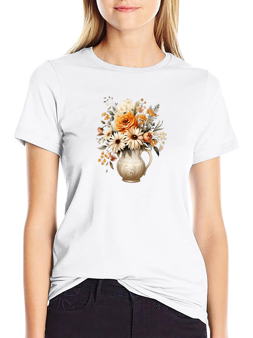 Floral Vase Graphic Tee - Stylish Black T-Shirt