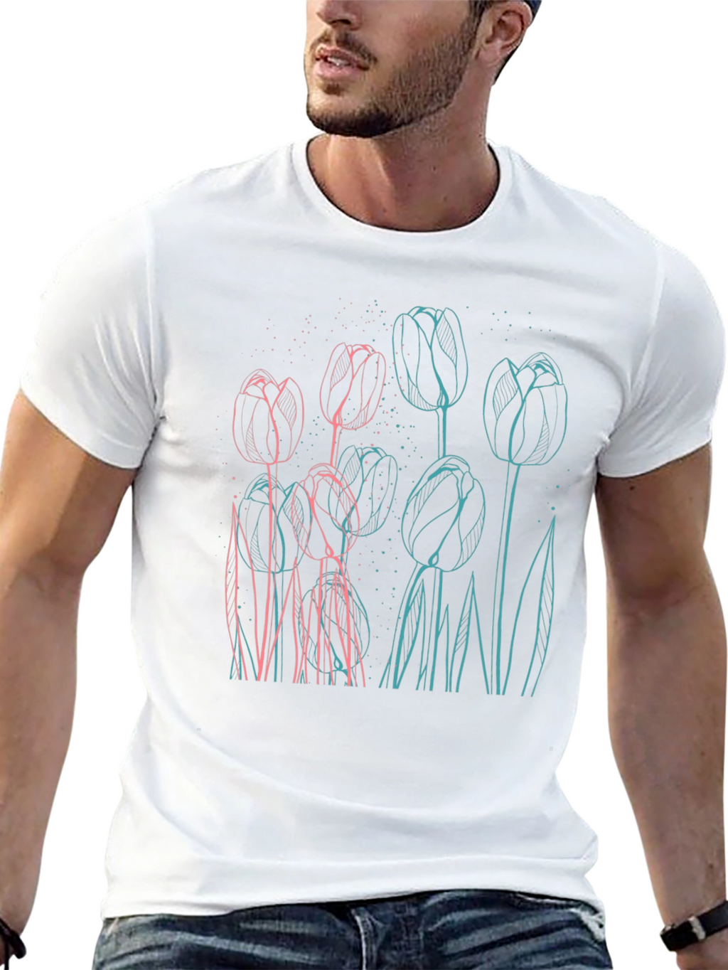 Floral Outline Graphic Tee - Modern Style