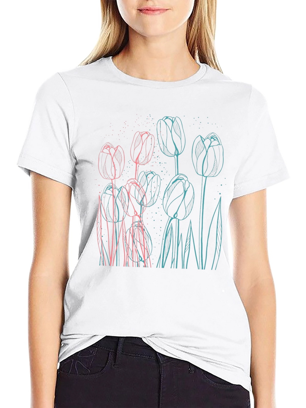 Floral Outline Graphic Tee - Modern Style