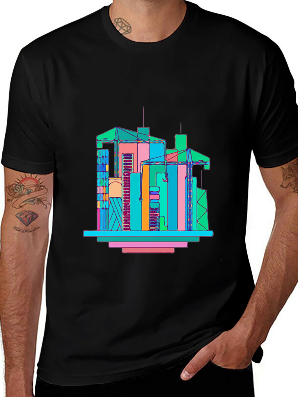 Abstract Building Graphic T-Shirt - Mens Black Tee