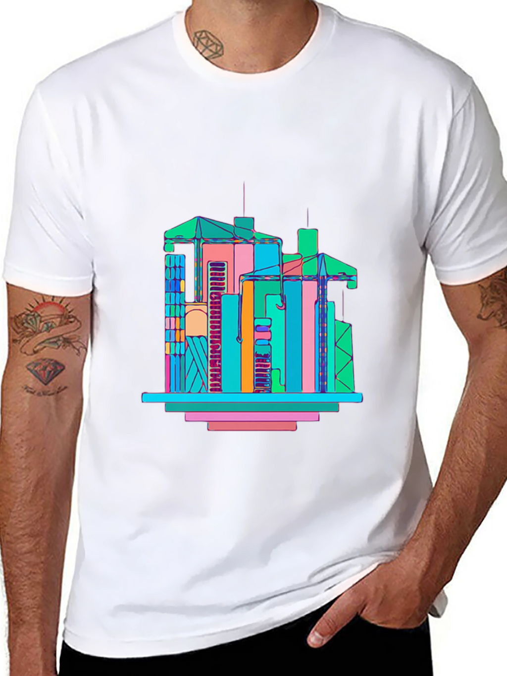 Abstract Building Graphic T-Shirt - Mens Black Tee