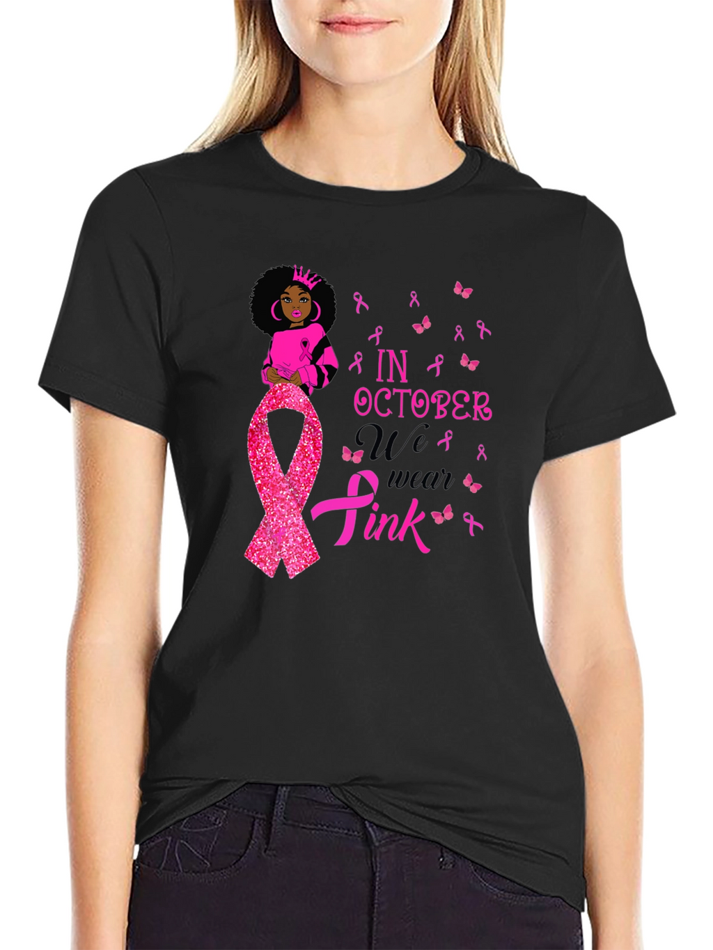 In October We Wear Pink Breast Cancer Awareness T-Shirt